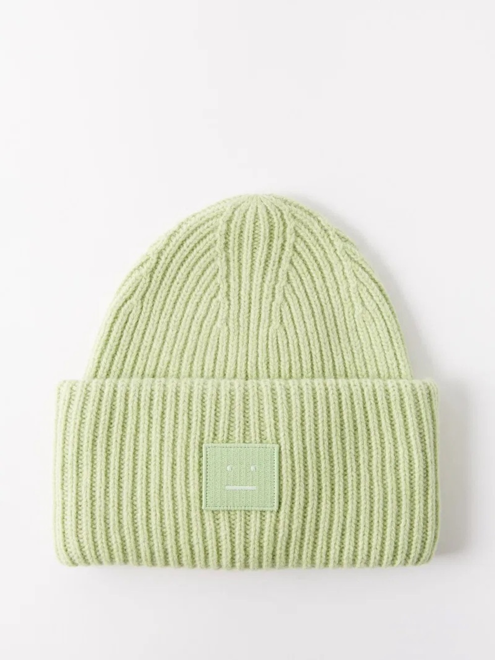 Acne Pale Lime Ribbed Knit Beanie